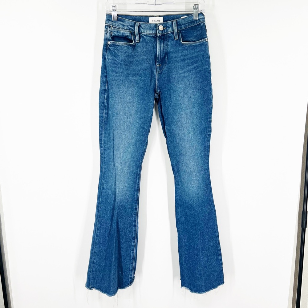 Frame Le High Flare Jeans in Sidecar Raw Hem